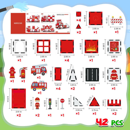 Magnetic Tiles Firefighter Set, Magnetiles with Firefighter, Magnetic Tiles for Kids Ages 4-8, STEM Toys, Magnet Blocks for Boys and Girls, Creative Building Toys, Firefighter