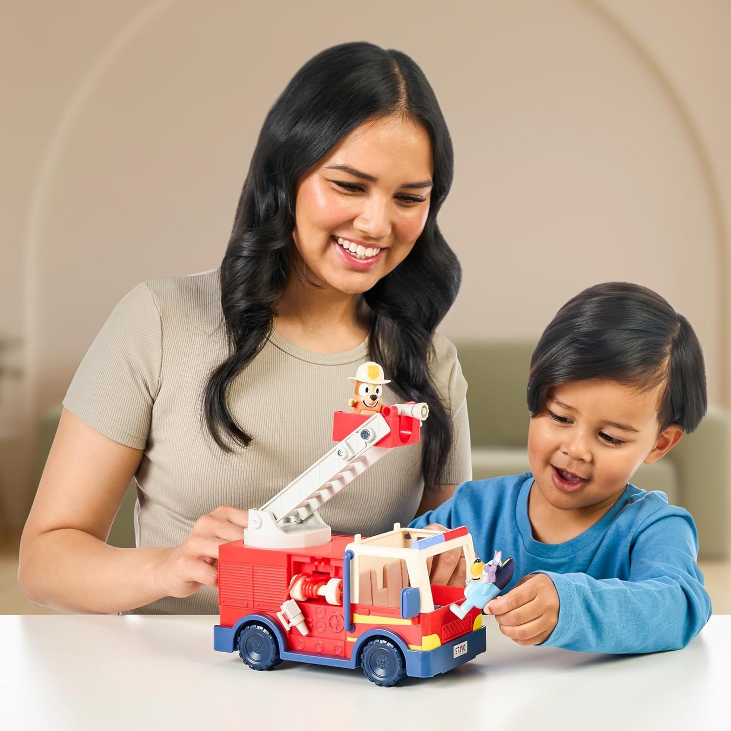 Firetruck Toy with Firefighter Bingo, Bob Bilby Figures | Extendable Ladder & Hose | Includes Stickers - Perfect for Kids Ages 3+