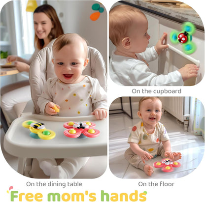 3PCS Suction Cup Spinner Toys for 1 Year Old Boy Girl|Spinning Top Baby Toys 12 18 Months|1 2 Year Old Boy Birthday Gift|Baby Bath Toy for Kids Ages 1-3|Sensory Toy for Toddlers 1-3