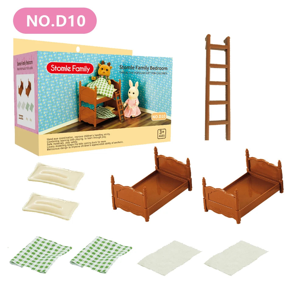 1:12 Miniature Furniture Forest Family Kitchen Toy Dining Table Dollhouse Accessories Bathroom Pretend Play for Girl Gifts Toys