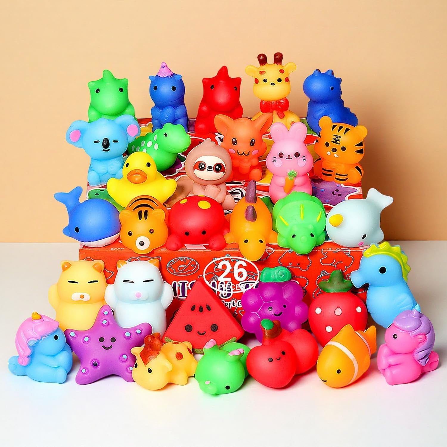 Squishies, 26 Pack Mochi Squishy Toys - Kawaii Cat Squishys Slow Rising Animals - Party Favors, Goodie Bag, Birthday Gifts, Mini Squishies Stress Reliever Toy Pack