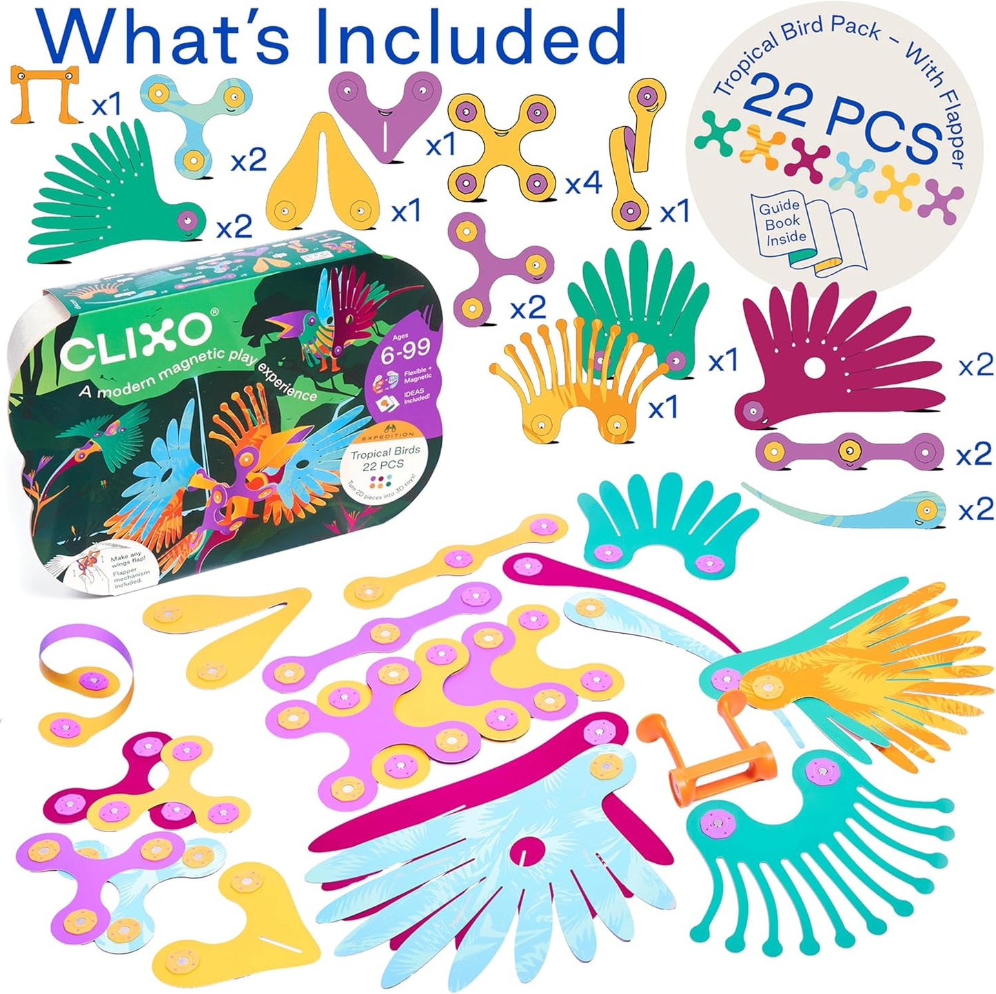 Clixo Jungle Birds Magnetic Building Set
