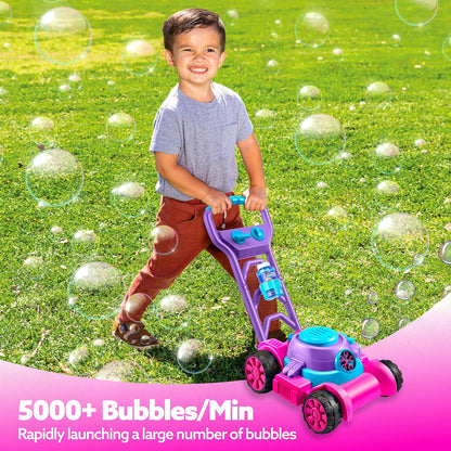 SLOOSH Bubble Lawn Mower Toddler Toys - Kids Bubble Machine Summer Outdoor Push Toy Games, Backyard Garden outside Play Toddlers Preschool Boys Girls Birthday Gifts (Pink)