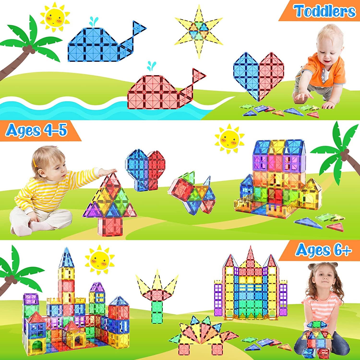 Magnetic Tiles Kids Toys STEM Magnet Toy for Toddler Magnetic Blocks Building Preschool Learning Sensory Montessori Toys for 3+ Year Old Boys and Girls, Safe Creativity Toddler Kids Toy 40PCS