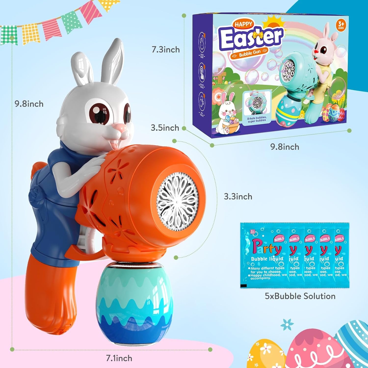 Easter Toys-Bunny Bubble Machine for Kids,Easter Eggs,Automatic Bubble Maker Blower Machine for Toddlers,Bubble Blaster, Birthday Gifts for Age 3+ Years Old Boys Girls(Blue)