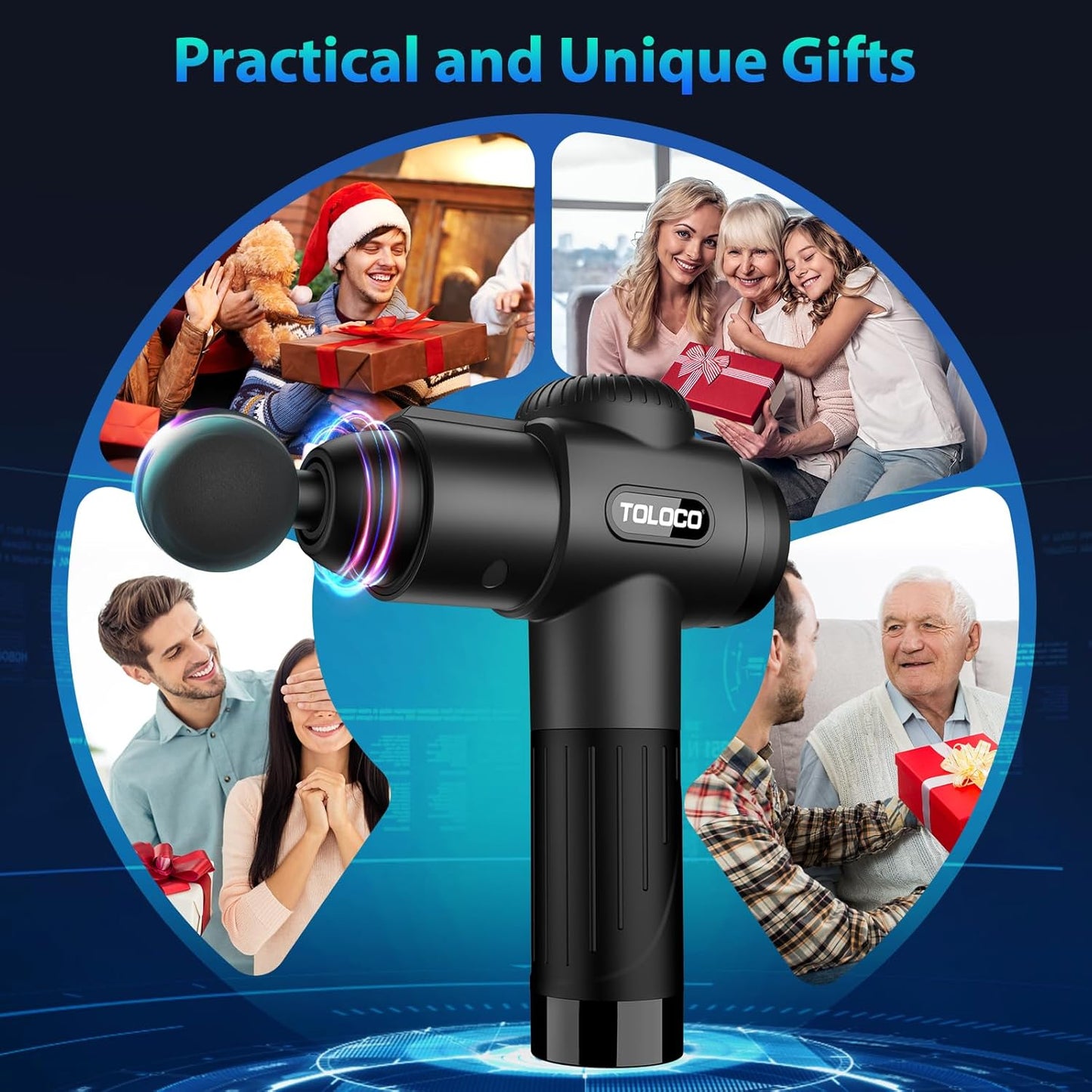 Massage Gun, Deep Tissue Back Massage for Athletes for Pain Relief, Percussion Massager with 10 Massages Heads & Silent Brushless Motor, Gifts for Fathers Day, Black