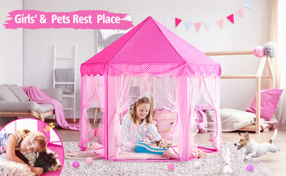 Princess Tent for Girls – Large Kids Playhouse Castle Tent with Star Lights, Indoor & Outdoor Play Tent for Children, 55" x 53"