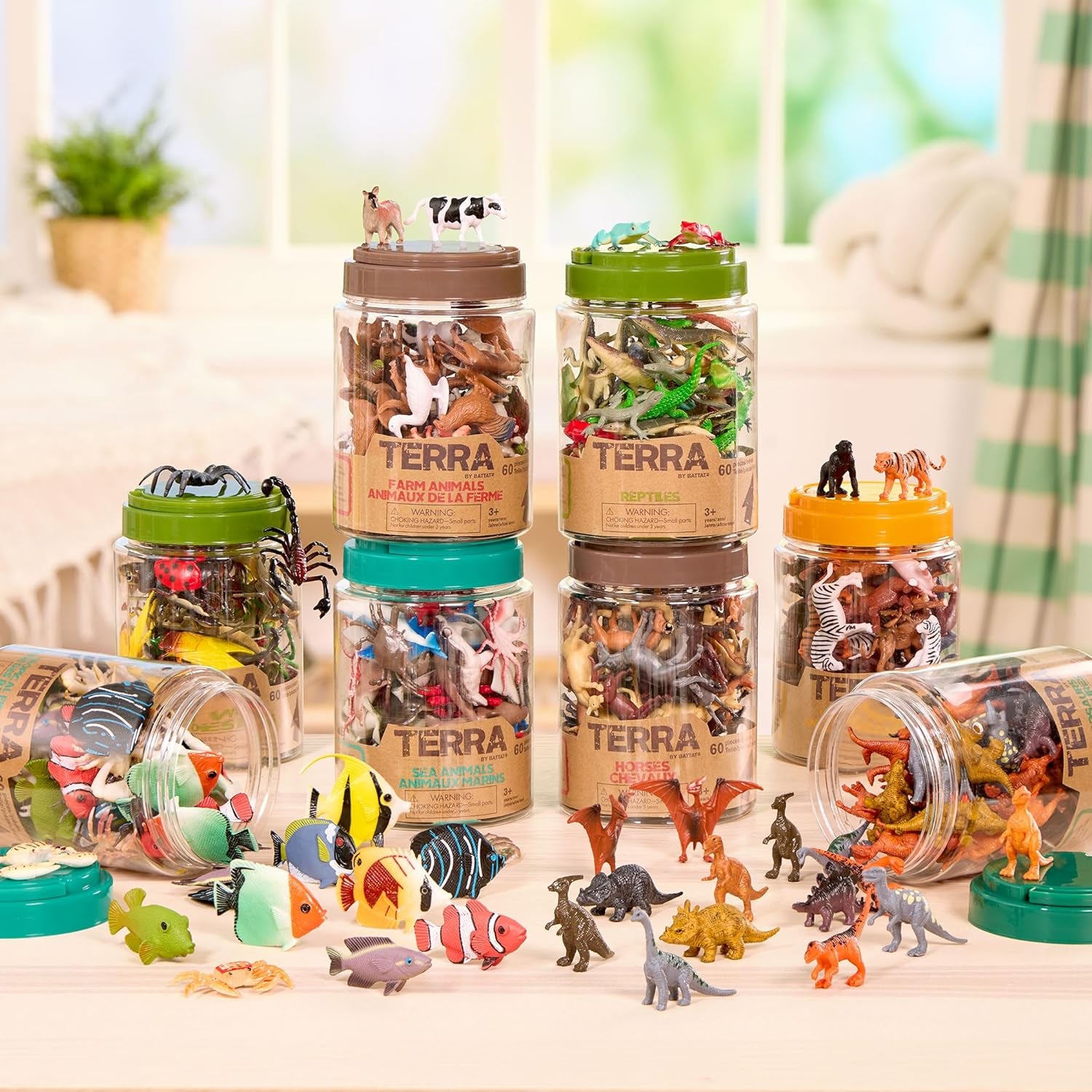 – 60 Pcs Wild Creatures Tube – Realistic Mini Animal Figurines – Lion, Hippo, Tiger, Bear & More Safari Animals – Plastic Educational Toys for Kids and Toddlers 3 Years +