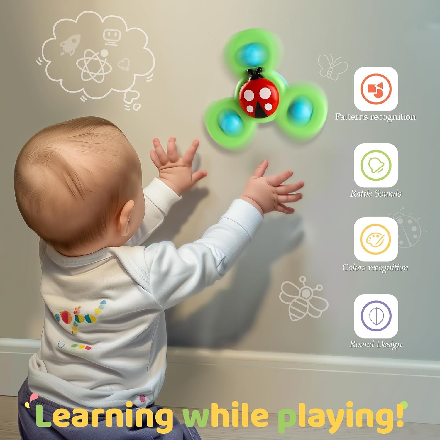 3PCS Suction Cup Spinner Toys for 1 Year Old Boy Girl|Spinning Top Baby Toys 12 18 Months|1 2 Year Old Boy Birthday Gift|Baby Bath Toy for Kids Ages 1-3|Sensory Toy for Toddlers 1-3