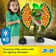 Imaginext Jurassic World Thrash Attack Dilophosaurus Dinosaur Toy with Lights & Sounds for Kids