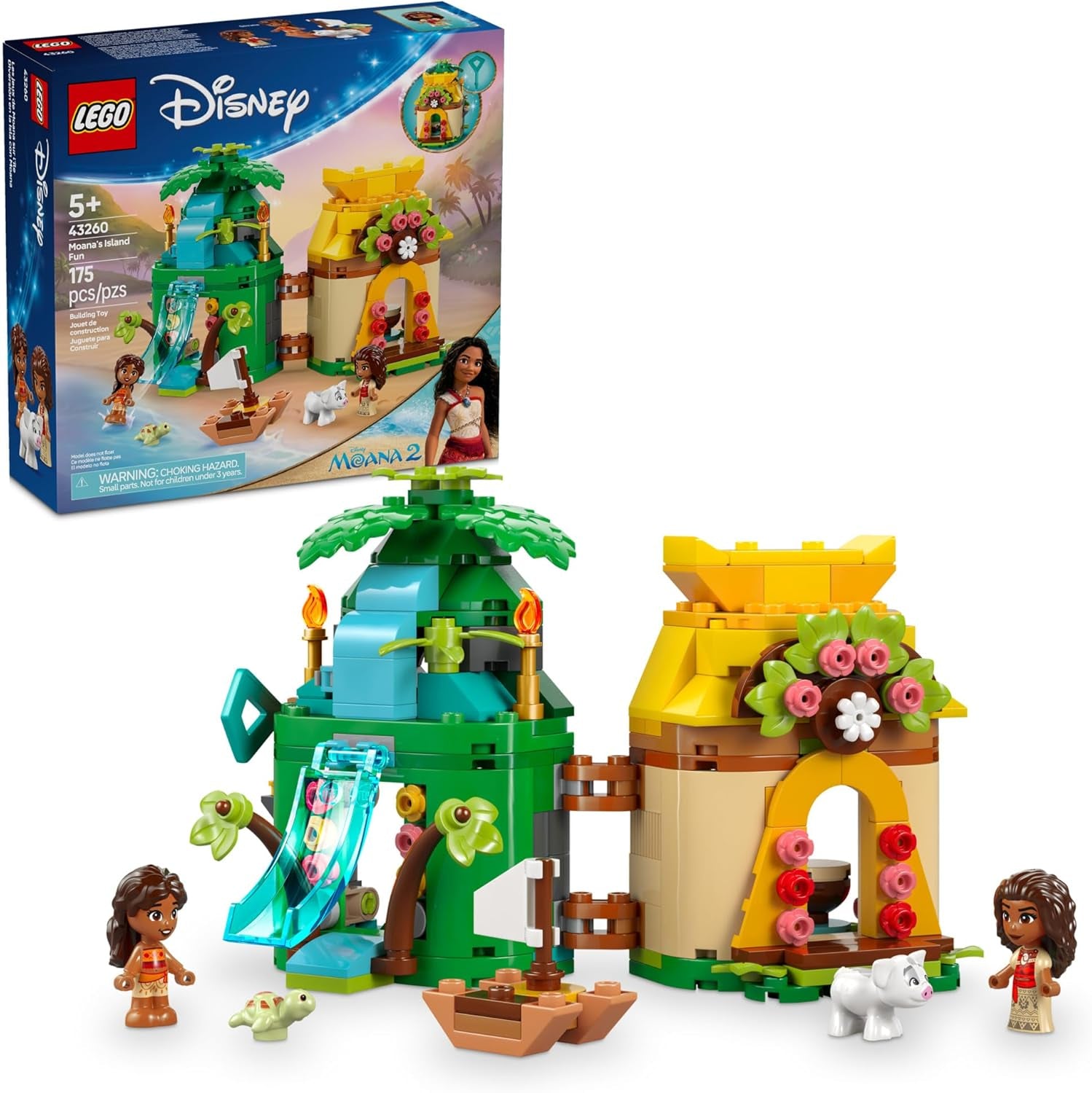 Disney Moana'S Island Fun Building Toy Playset - Princess Moana Toy for Kids, Girls and Boys, Ages 5+ - with 2 Disney Micro-Dolls and Pua Animal Figure - Gift Idea for Birthdays - 43260