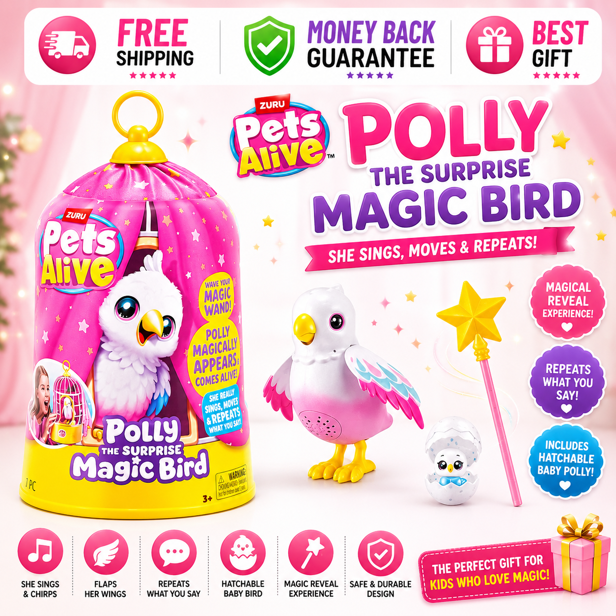 Pets Alive Polly the Magic Bird interactive singing and talking parrot toy