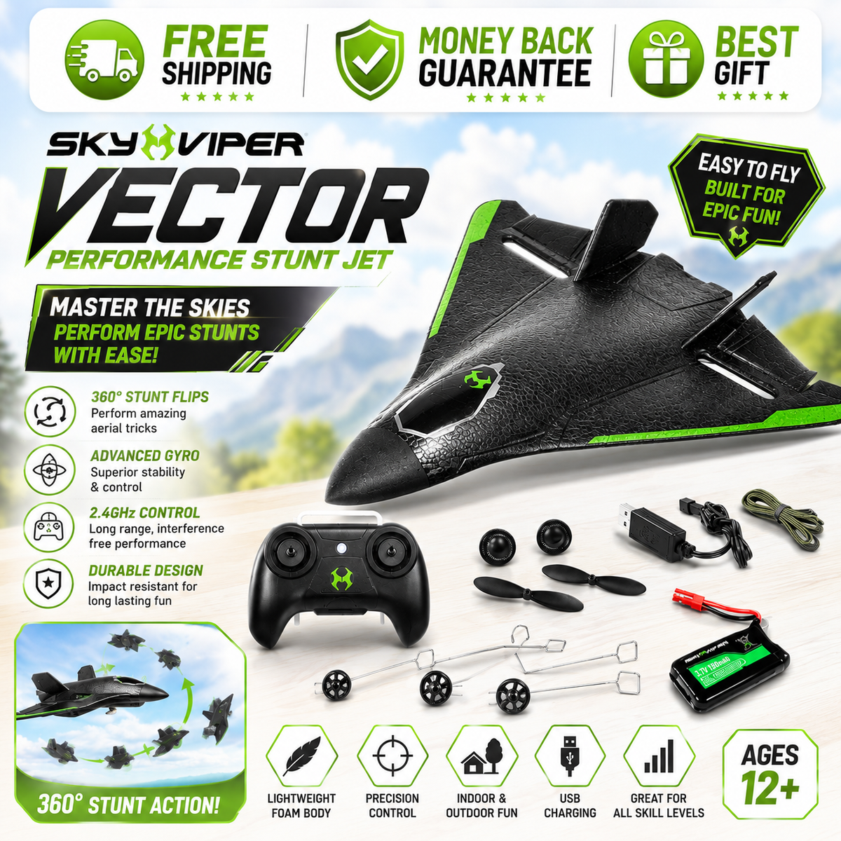 Sky Viper Vector Performance Stunt Jet remote control airplane with removable landing gear