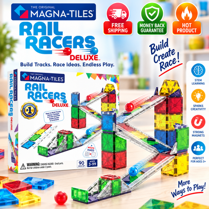 MAGNA-TILES Rail Racers 110-piece magnetic building set for kids
