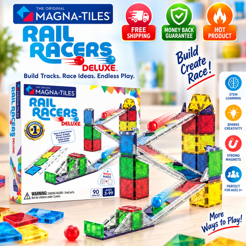 MAGNA-TILES Rail Racers 110-piece magnetic building set for kids