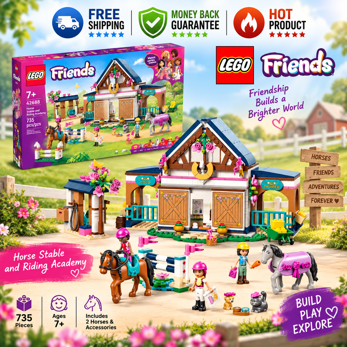 LEGO Friends Horse Stable and Riding Academy 42688 735-piece building set