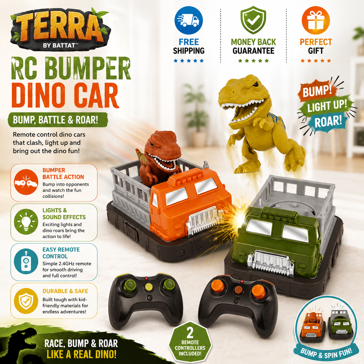 TERRA by Battat RC Bumper Dino Car dinosaur vehicle toy