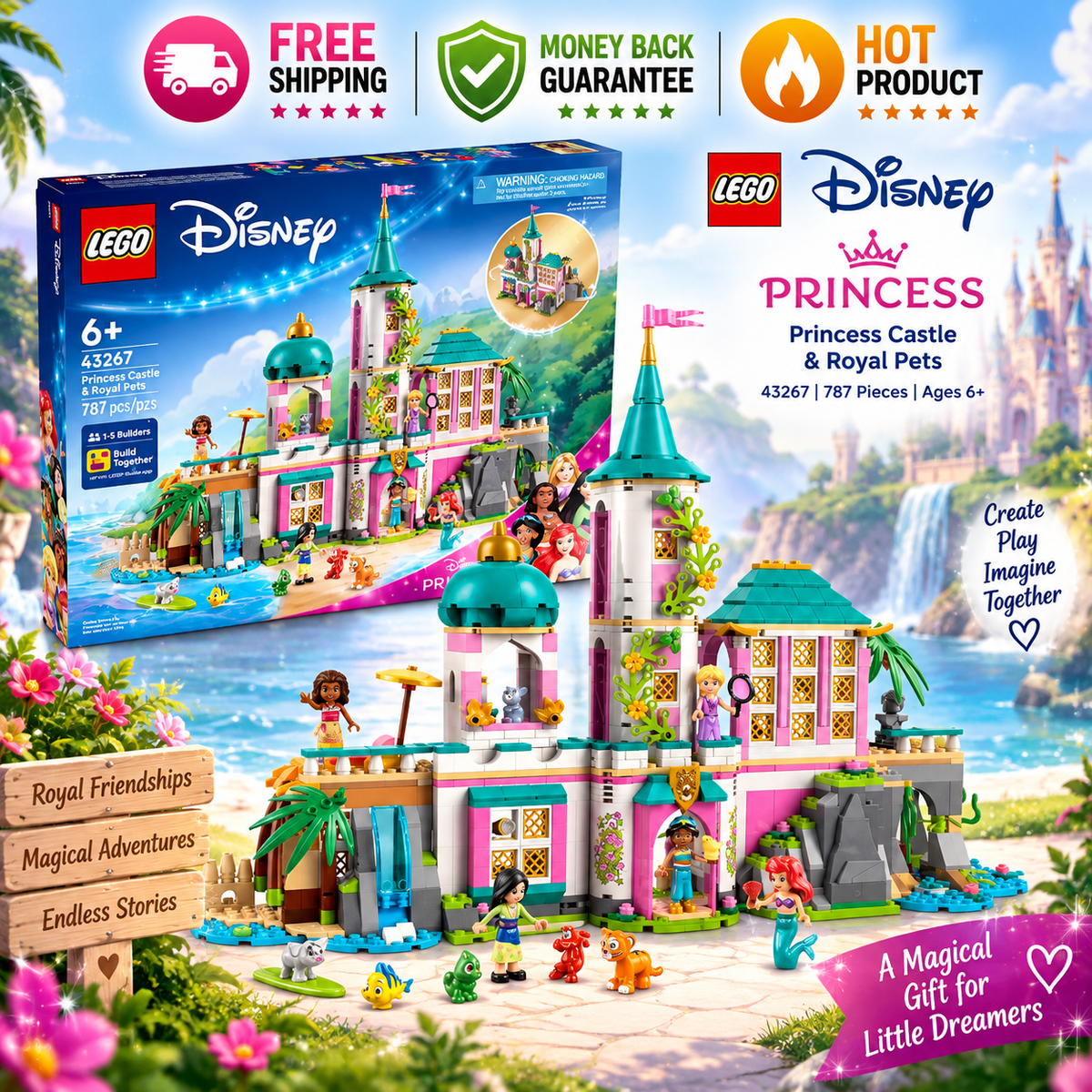 LEGO Disney Princess Castle and Royal Pets 43267 787-piece building set