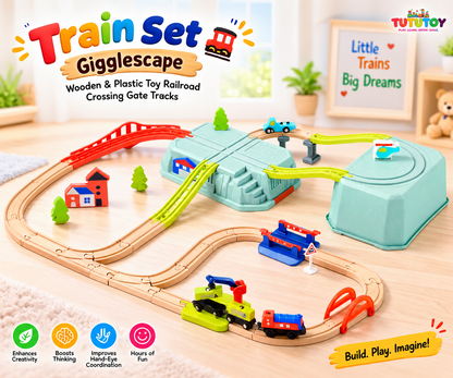 Gigglescape wooden and plastic train set with motorized engine and tracks