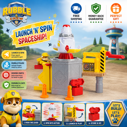 Rubble and Crew Launch n Spin Spaceship playset with collectible Rubble figure