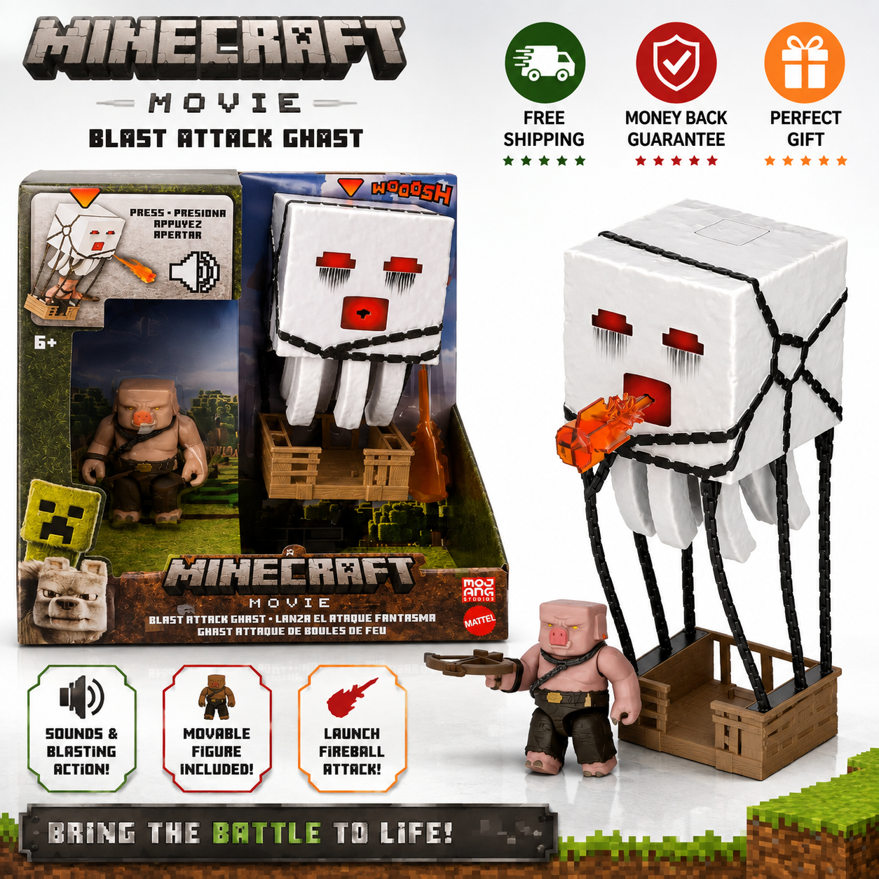 Minecraft Blast Attack Ghast action figure set with sounds and projectile