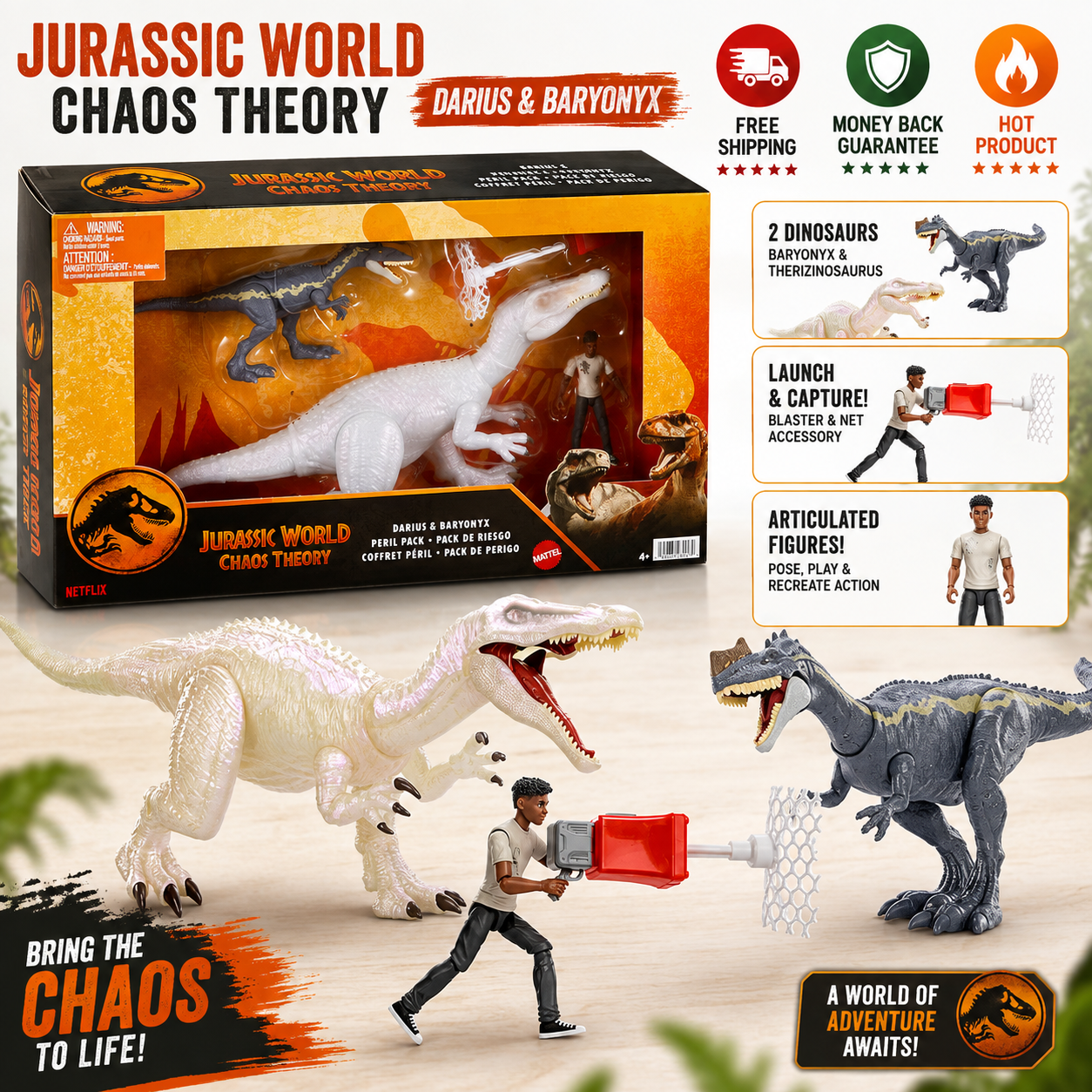 Jurassic World Chaos Theory Darius Baryonyx Monolophosaurus action figure set