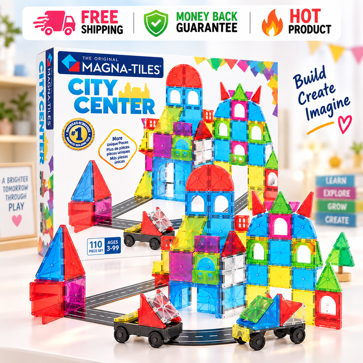 MAGNA-TILES City Center 110-piece magnetic building set for kids
