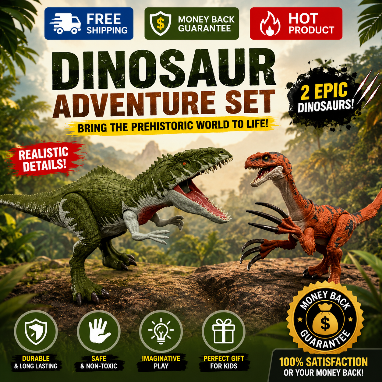 Jurassic World Retro Reimagined Giganotosaurus and Therizinosaurus dinosaur 2-pack