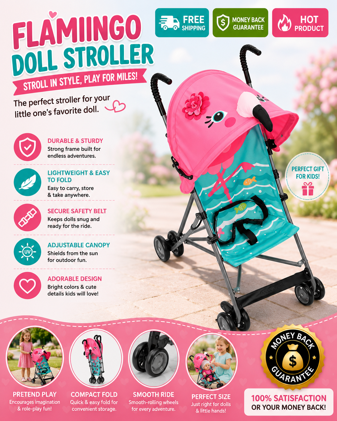 Cosco Pink Flamingo character umbrella stroller for kids