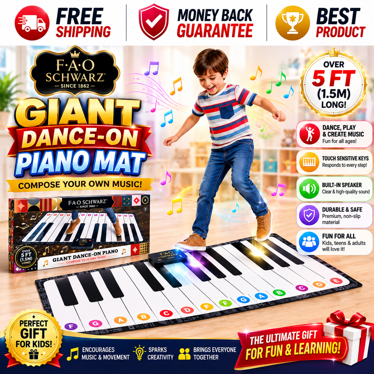 FAO Schwarz Giant 69 inch Dance-On Piano Mat for kids