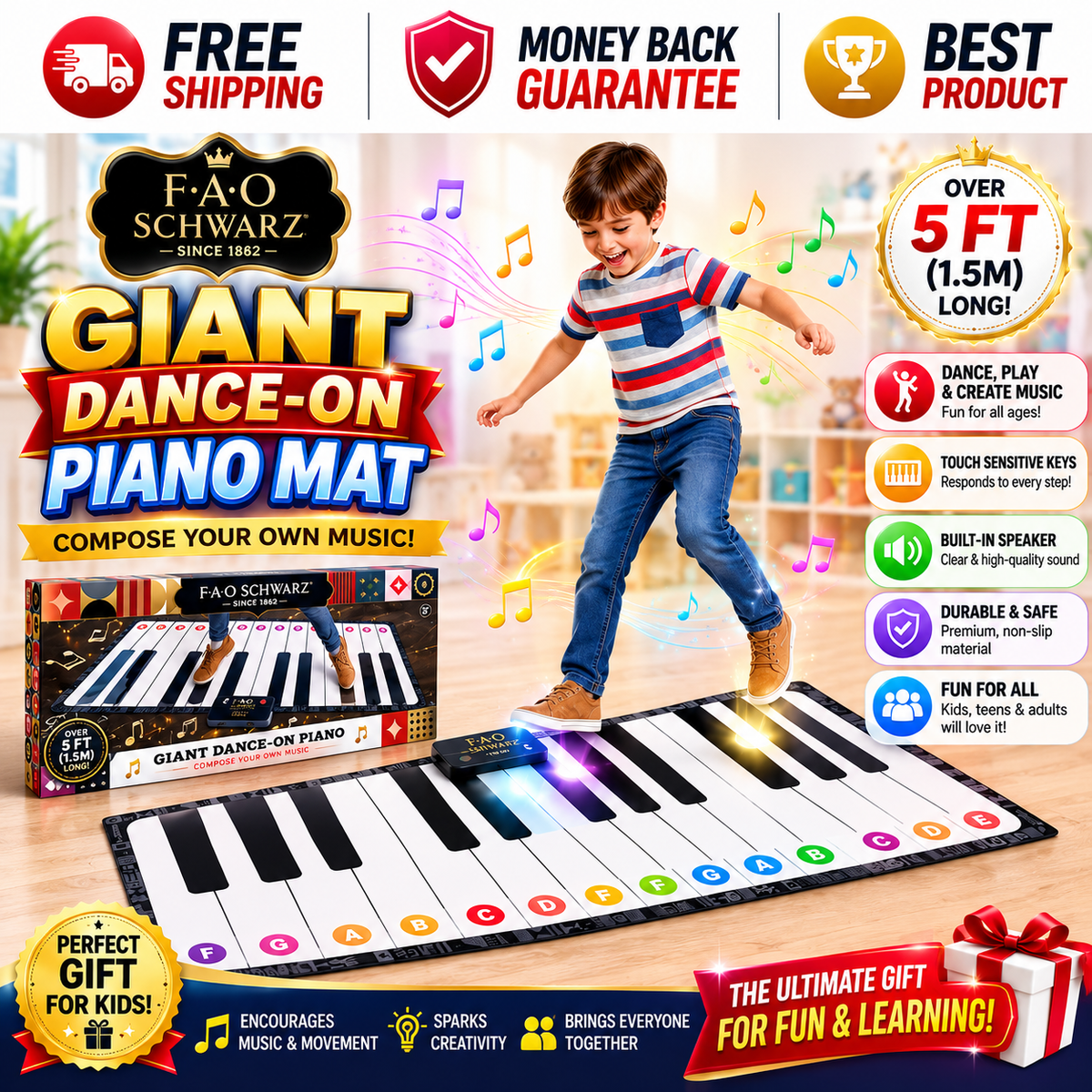 FAO Schwarz Giant 69" Dance-On Piano Mat