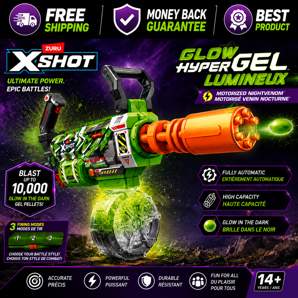 XSHOT Hyper Gel Gatling Blaster by ZURU with 1800 gellet capacity and protective eyewear