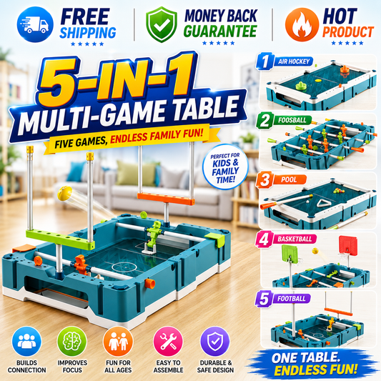 5-in-1 multi-game table with football slide hockey billiards foosball and basketball