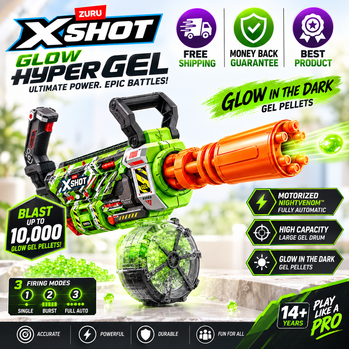 XSHOT Hyper Gel Gatling Toy Gel Blaster by ZURU
