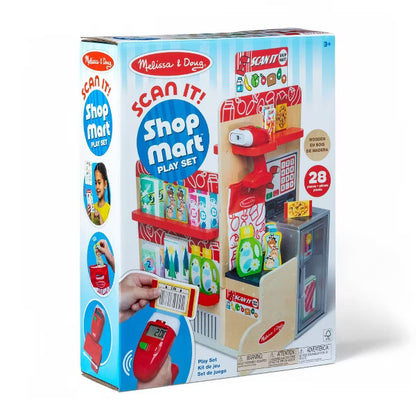 Melissa & Doug Wooden Scan It! Shop Mart Play Set With Electronic Scanner And Wooden Play Food To Scan: Toy Kitchen with Creative Accessories