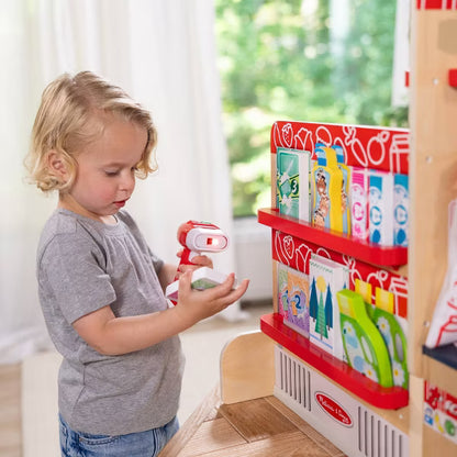 Melissa & Doug Wooden Scan It! Shop Mart Play Set With Electronic Scanner And Wooden Play Food To Scan: Toy Kitchen with Creative Accessories