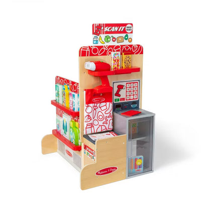 Melissa & Doug Wooden Scan It! Shop Mart Play Set With Electronic Scanner And Wooden Play Food To Scan: Toy Kitchen with Creative Accessories