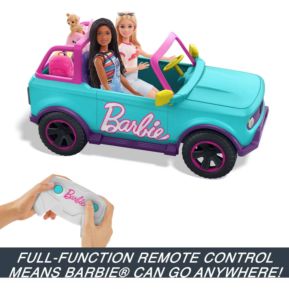 Barbie Hot Wheels RC SUV, Remote-Control Vehicle That Fits 2 Fashion Dolls & Accessories, Includes Kid-Applied Stickers for Customization