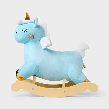 Soft unicorn rocking toy with easy-grip handles and cushioned seat for ages 18 months and up