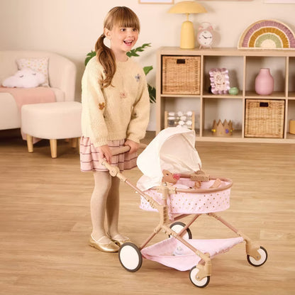 LullaBaby 14" Baby Doll & Double Stroller Accessory Set - Pink & Golden Stars: Toy Stroller with Canopy & Basket