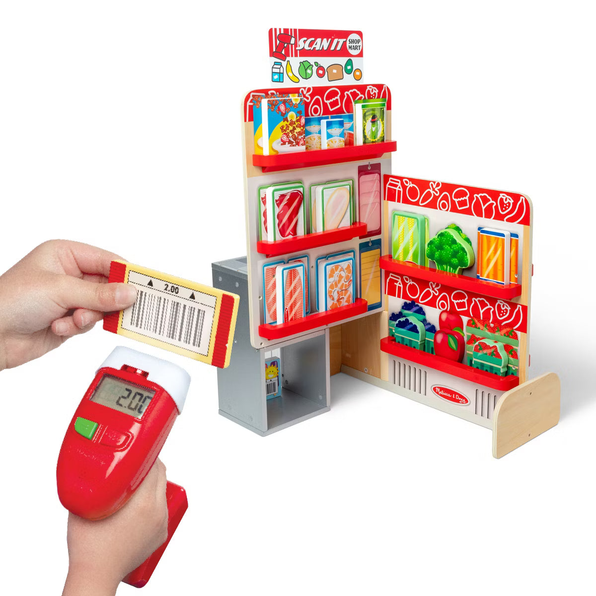 Melissa & Doug Wooden Scan It! Shop Mart Play Set With Electronic Scanner And Wooden Play Food To Scan: Toy Kitchen with Creative Accessories