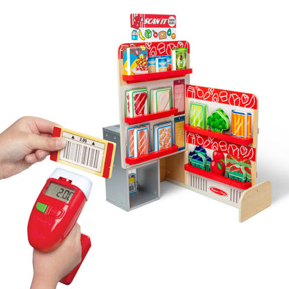 Melissa & Doug Wooden Scan It! Shop Mart Play Set With Electronic Scanner And Wooden Play Food To Scan: Toy Kitchen with Creative Accessories