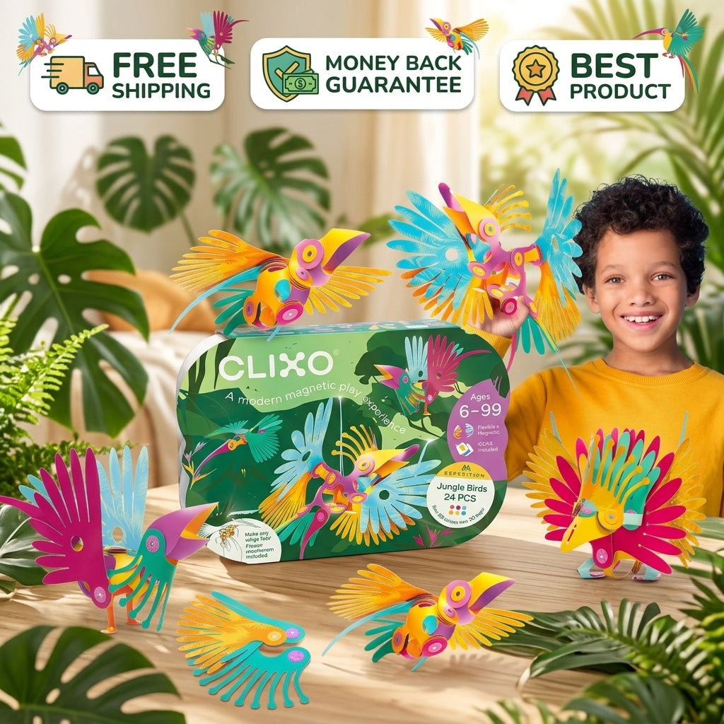 Clixo Jungle Birds 24-piece magnetic building toy set for kids