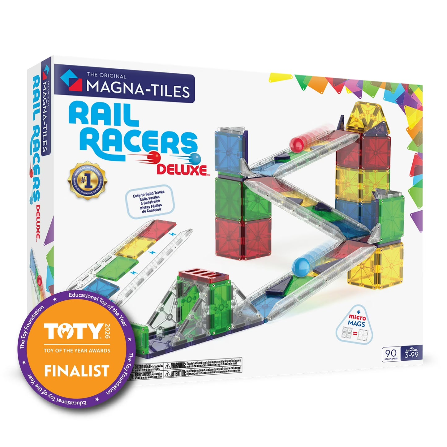 MAGNA-TILES® Rail Racers Deluxe 90-Piece Magnetic Construction Set, The Original Magnetic Building Brand