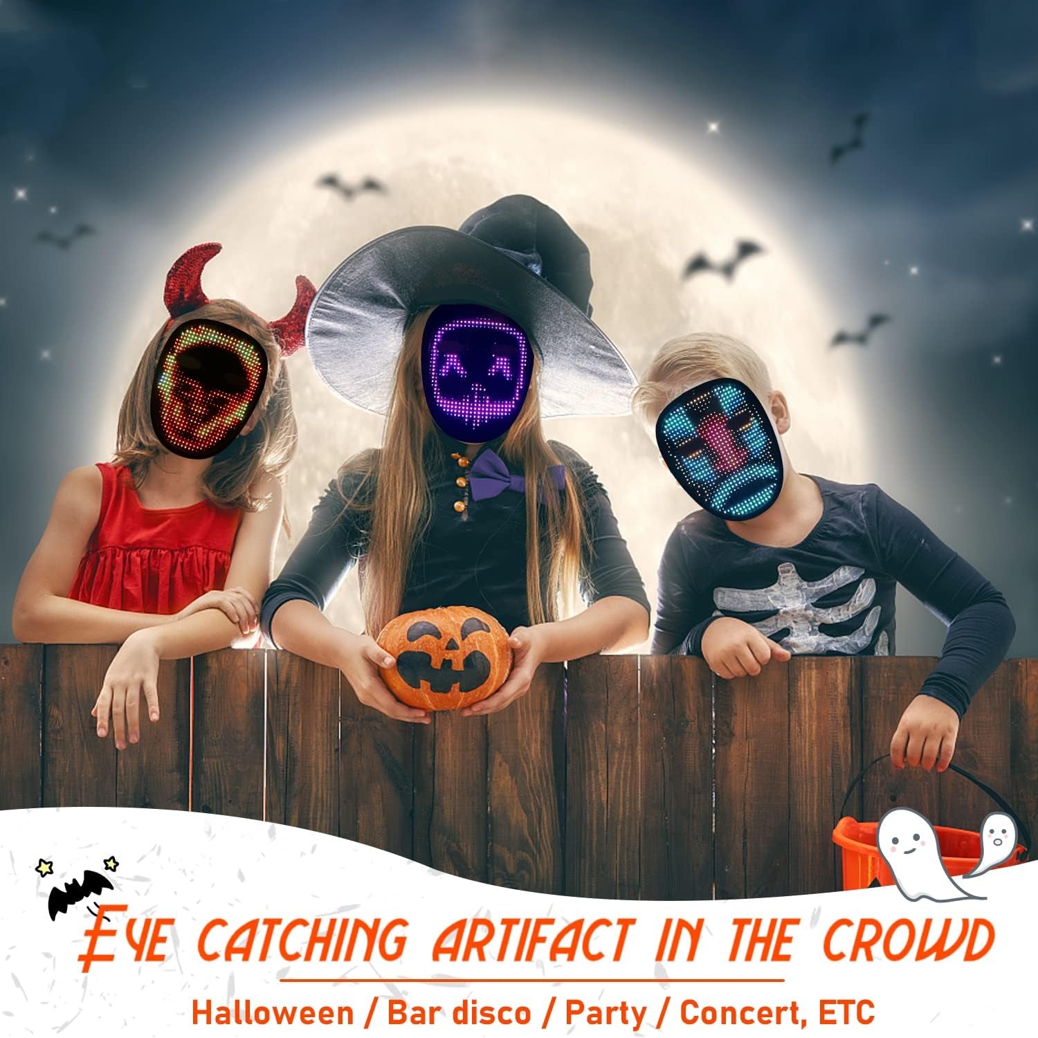 Led Mask with Gesture Sensing,Light up Mask for Kids/Men/Women LED Halloween Mask for Costume Cosplay Party