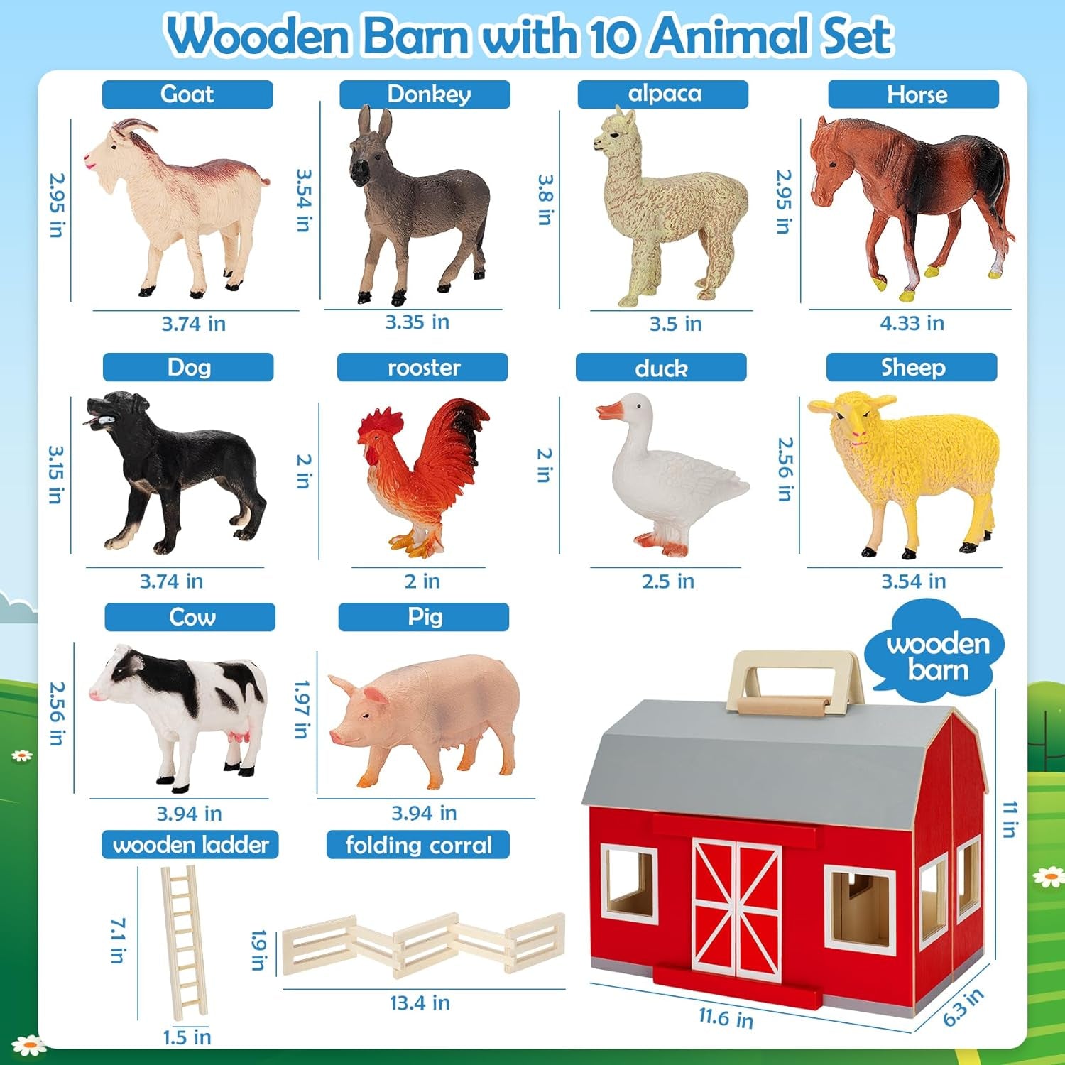 Farm Animals Toys for 3+ Year Old Kids Toddlers Girls Boys, Large Wooden Barn with Animal Play Figures, Farm Playset Educational Learning Toys, Ideal Christmas Birthday Gifts
