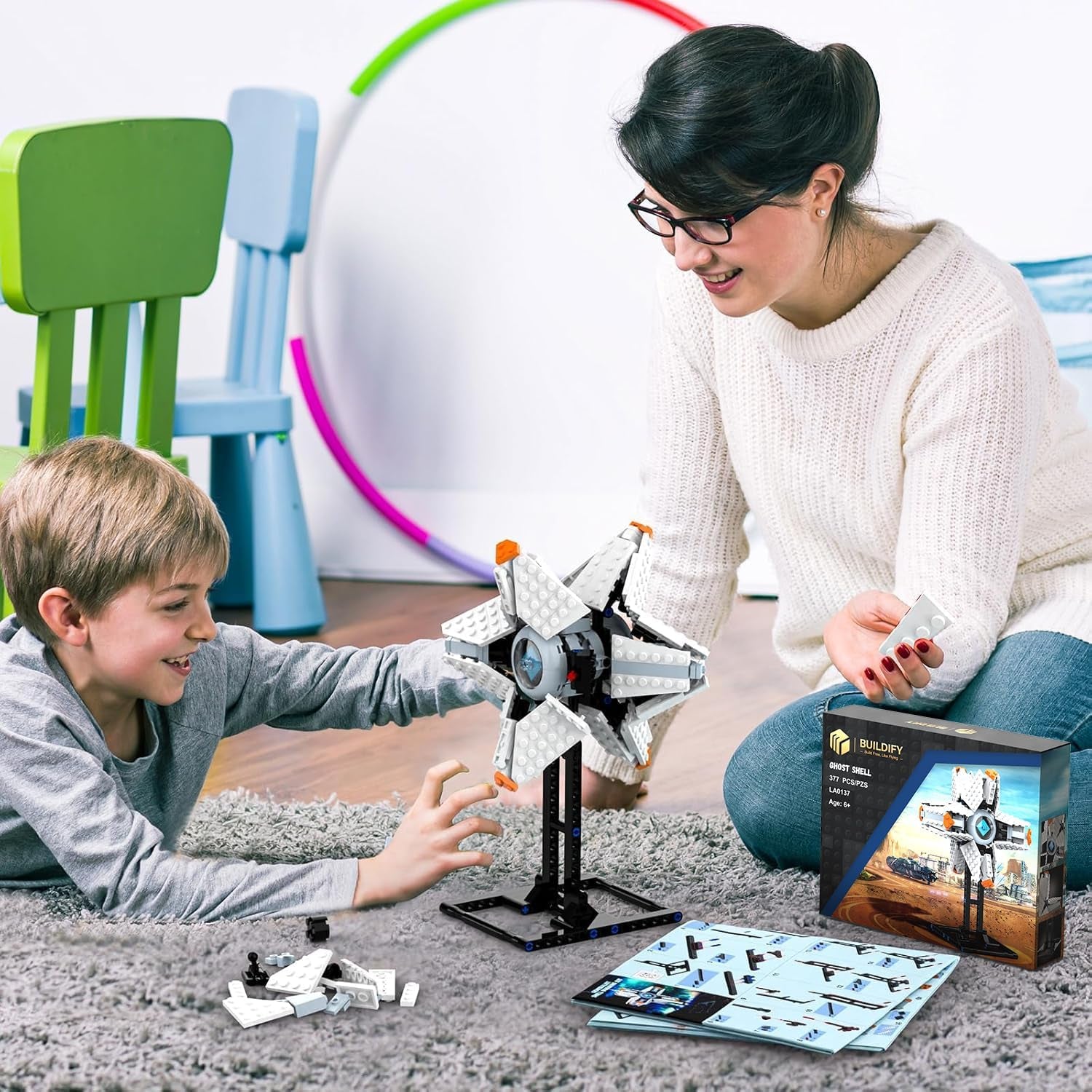 Ghost Shell Building Blocks for Kids Ages 9+, Generalist Shell Building Toy Sets, Featuring a Display Stand, Lightfall Model Toy, Compatible with Lego for Adults, Game Fans (378 Pieces)