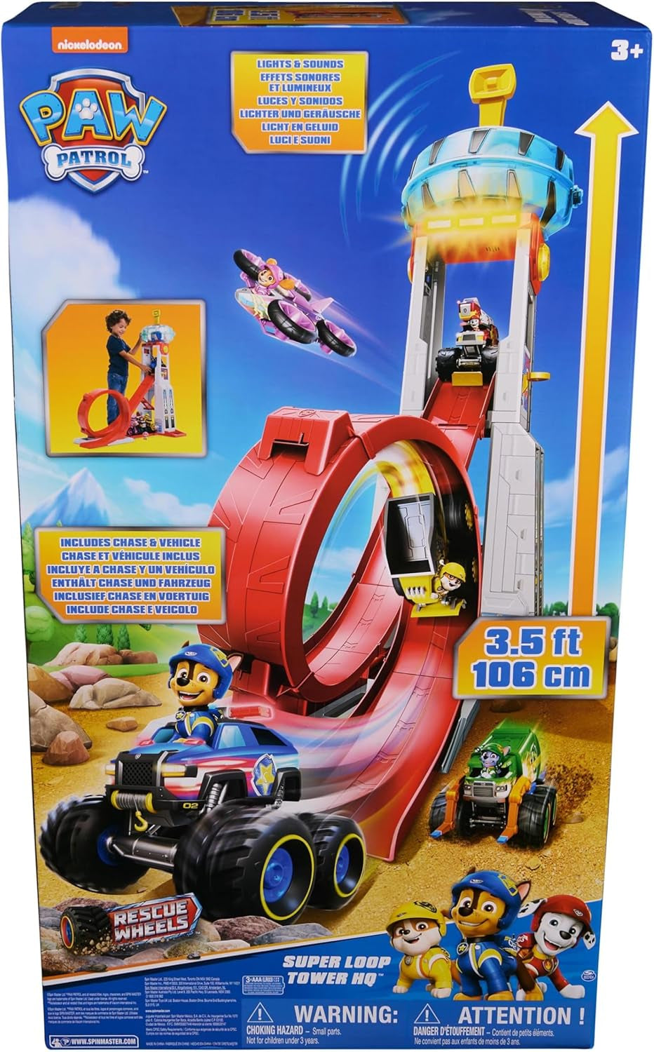 : Rescue Wheels Super Loop Tower HQ, with Light, Sound, Vehicle Launcher, Chase Action Figure & Toy Truck, Kids Toys for Boys & Girls Age 3+