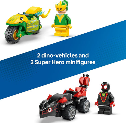 Marvel Spidey and His Amazing Friends Spin and Electro Dinosaur Vehicle Chase - Car and Motorcycle Preschool Building Toy for Kids, Boys and Girls, Ages 4+ - Gift Idea for Birthdays - 11198