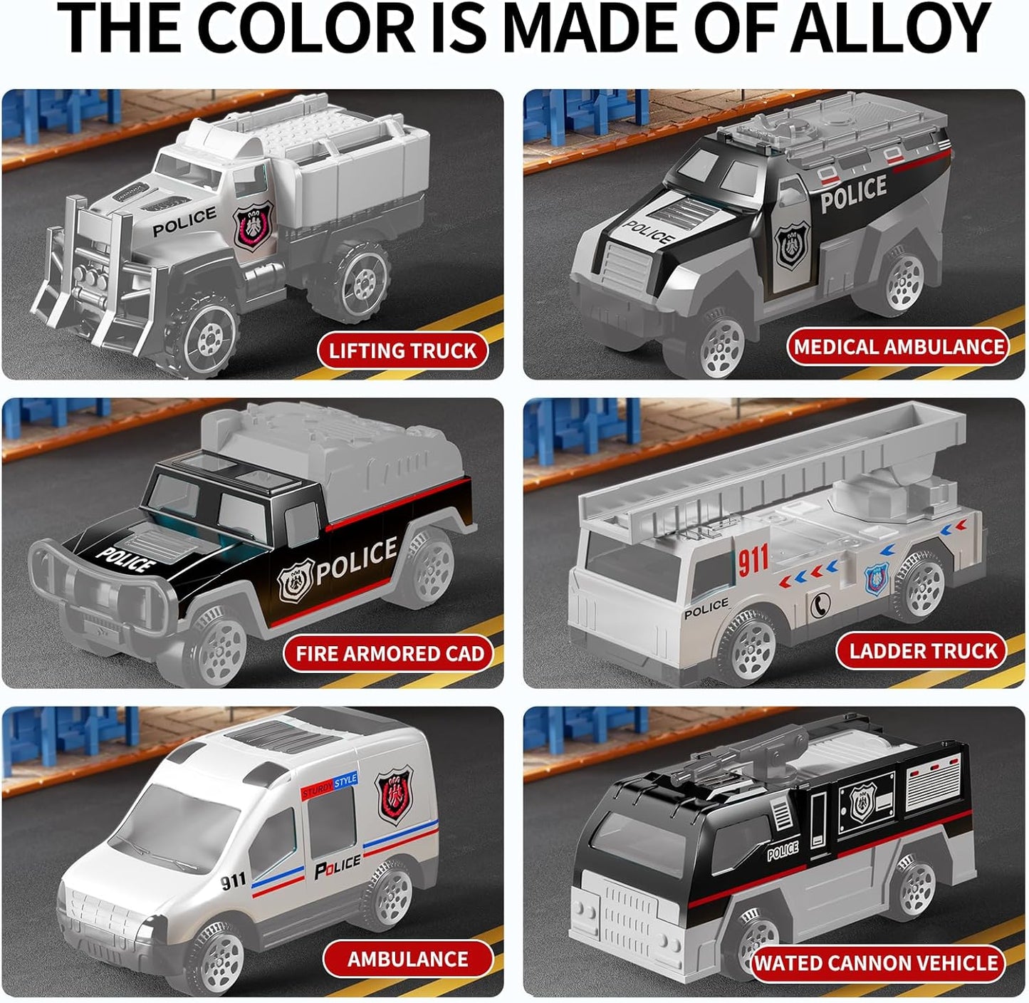 Police Trucks Toy Set with Play Mat, Carrier Truck Play Vehicles Set for 3 4 5 6 Years Old Boys Kids, Die-Cast Car Toy for Toddlers 3-4 Years, Birthday Gifts Toys for 3-9 Year Old Boys